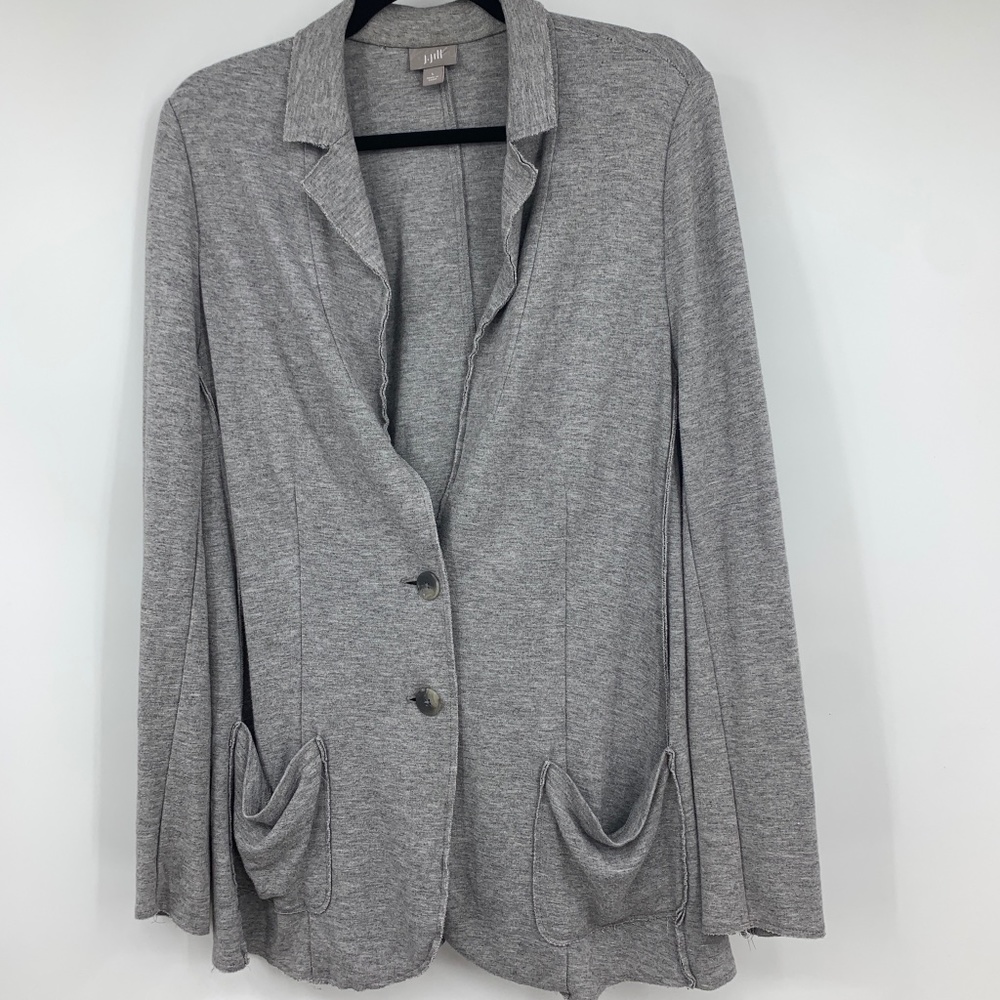 J‎ Jill womens large jacket gray pockets wool blend warm cozy two button
